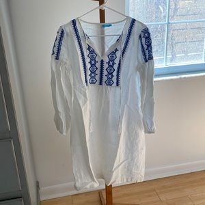 J. McLaughlin White Linen Embroidered Tunic Dress